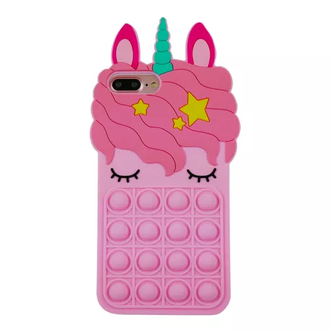 Coque licorne en silicone Unicorn Pop Fidget Bubble compatible avec iPhone 7 Plus et iPhone 8 Plus - rose