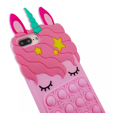 Coque licorne en silicone Unicorn Pop Fidget Bubble compatible avec iPhone 7 Plus et iPhone 8 Plus - rose