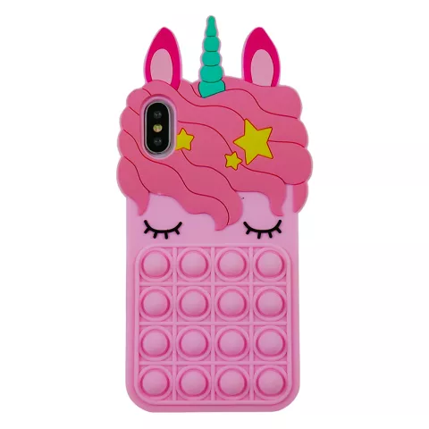 Coque licorne en silicone Unicorn Pop Fidget Bubble compatible avec iPhone X et iPhone XS - rose