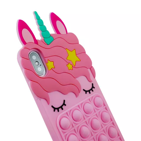 Coque licorne en silicone Unicorn Pop Fidget Bubble compatible avec iPhone XS Max - rose