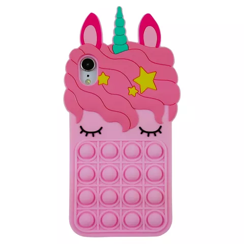 Coque licorne en silicone Unicorn Pop Fidget Bubble compatible avec iPhone XR - rose