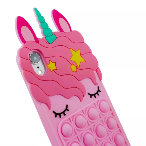 Coque licorne en silicone Unicorn Pop Fidget Bubble compatible avec iPhone XR - rose