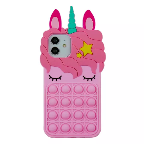 Coque licorne en silicone Unicorn Pop Fidget Bubble compatible avec iPhone 11 - rose