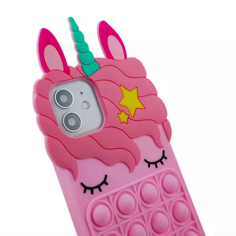 Coque licorne en silicone Unicorn Pop Fidget Bubble compatible avec iPhone 11 - rose