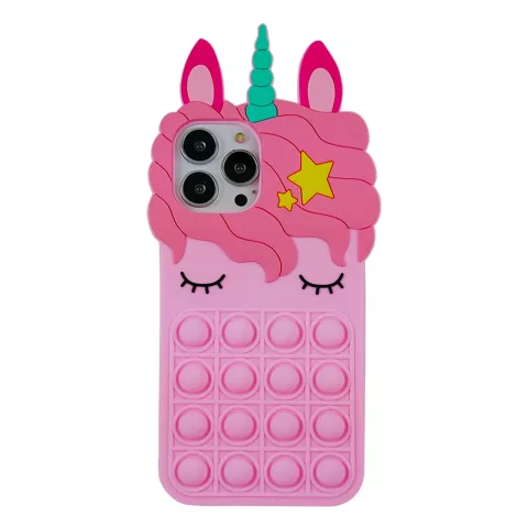 Coque licorne en silicone Unicorn Pop Fidget Bubble compatible avec iPhone 12 Pro Max - rose