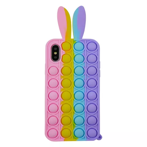 Coque en silicone Bunny Pop Fidget Bubble pour iPhone X et iPhone XS - Rose, jaune, bleu et violet