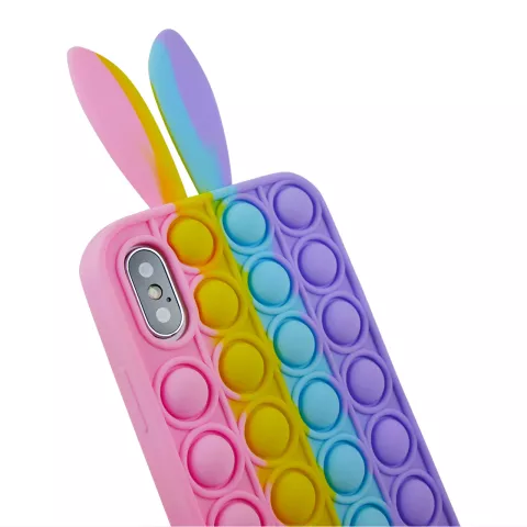 Coque en silicone Bunny Pop Fidget Bubble compatible avec iPhone XS Max - rose, jaune, bleu et violet