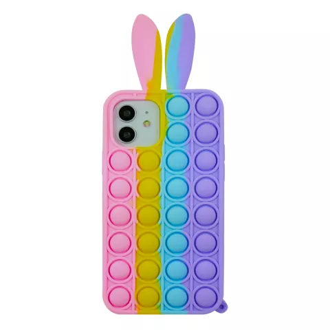 Coque en silicone Bunny Pop Fidget Bubble compatible avec iPhone 11 - rose, jaune, bleu et violet