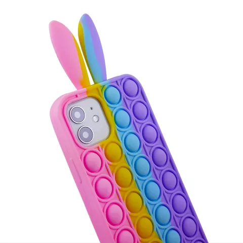 Coque en silicone Bunny Pop Fidget Bubble compatible avec iPhone 11 - rose, jaune, bleu et violet
