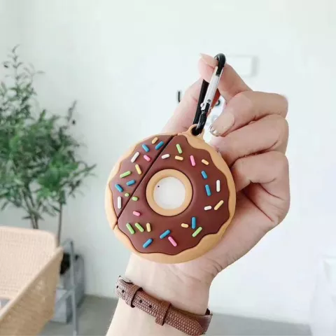 &Eacute;tui de d&eacute;corations de donuts en silicone Donut compatible avec AirPods 1 et 2 - marron