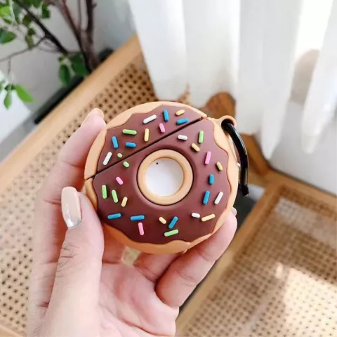&Eacute;tui de d&eacute;corations de donuts en silicone Donut compatible avec AirPods 1 et 2 - marron