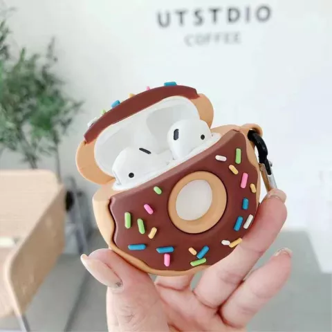 &Eacute;tui de d&eacute;corations de donuts en silicone Donut compatible avec AirPods 1 et 2 - marron