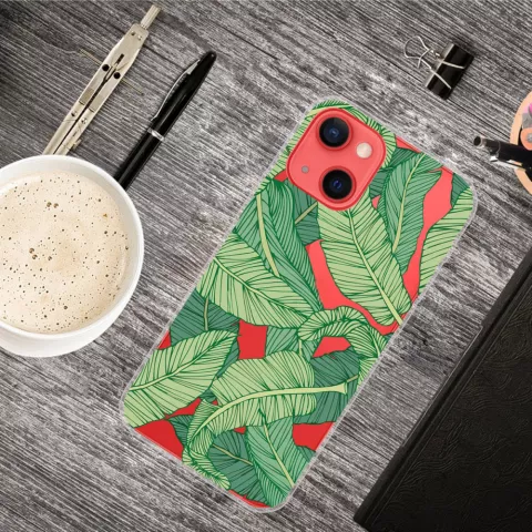 Coque en TPU feuilles de bananier feuilles tropicales compatible avec iPhone 13 mini - transparente et verte