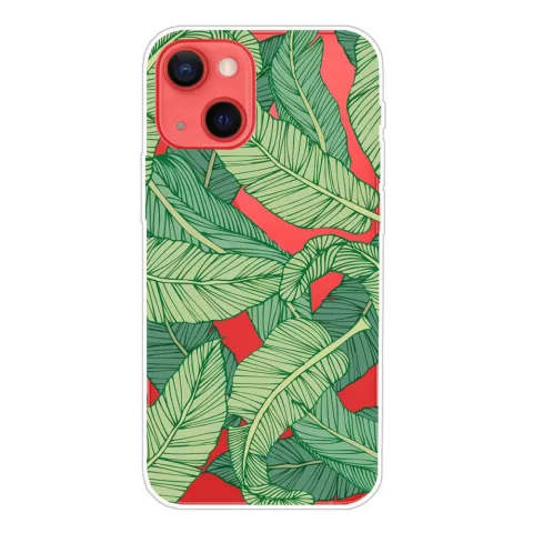 Coque en TPU feuilles de bananier feuilles tropicales compatible avec iPhone 13 - transparente et verte