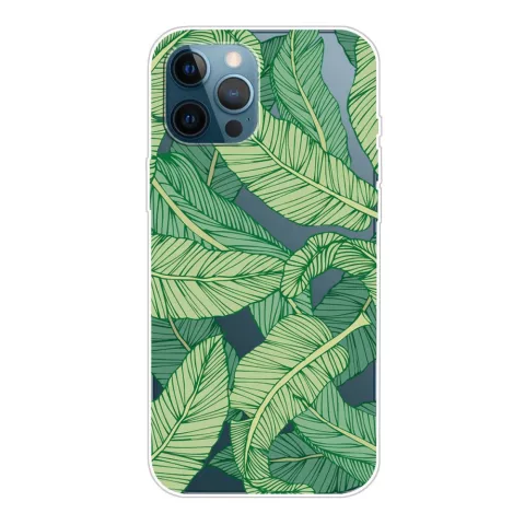 Coque en TPU feuilles de bananier feuilles tropicales compatible avec iPhone 13 Pro - transparente et verte