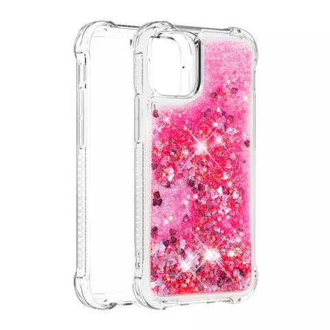 Coque TPU paillet&eacute;e pour iPhone 13 mini - transparente et rose