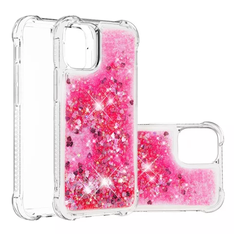 Coque TPU paillet&eacute;e pour iPhone 13 mini - transparente et rose