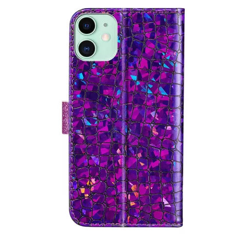 &Eacute;tui &agrave; paillettes en cuir artificiel crocodile scintillant compatible avec iPhone 13 - violet