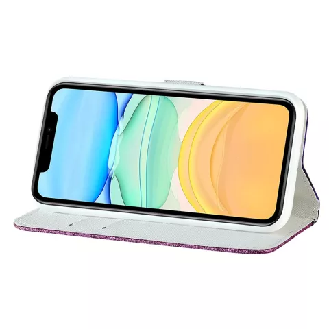 &Eacute;tui &agrave; paillettes en cuir artificiel crocodile scintillant compatible avec iPhone 13 mini - violet