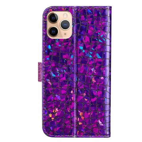 &Eacute;tui &agrave; paillettes en cuir artificiel crocodile scintillant compatible avec iPhone 13 Pro Max - violet