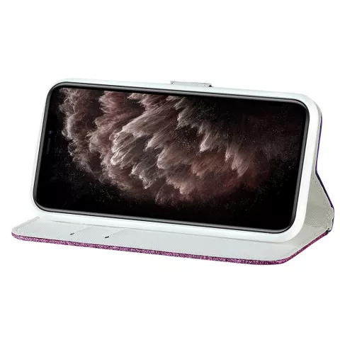 &Eacute;tui &agrave; paillettes en cuir artificiel crocodile scintillant compatible avec iPhone 13 Pro Max - violet