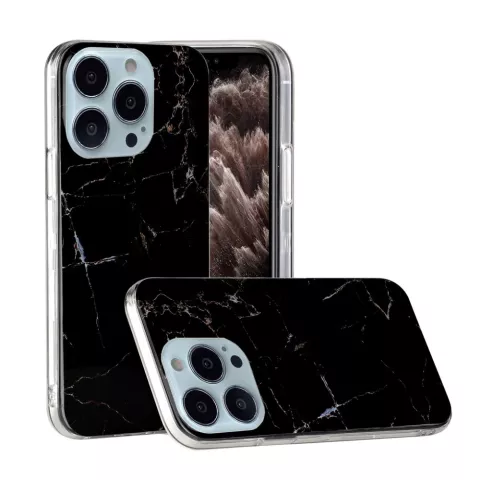 Coque en pierre de marbre TPU en marbre compatible avec iPhone 13 Pro - noir