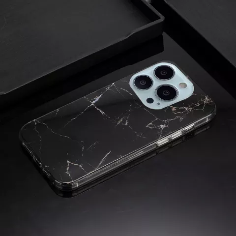 Coque en pierre de marbre TPU en marbre compatible avec iPhone 13 Pro - noir