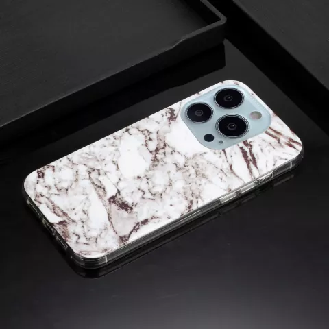 Coque en pierre de marbre TPU en marbre compatible avec iPhone 13 Pro - blanc