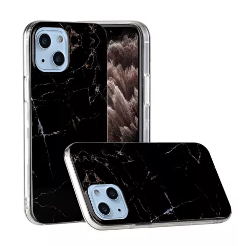 Coque en marbre TPU en pierre de marbre compatible avec iPhone 13 - noir