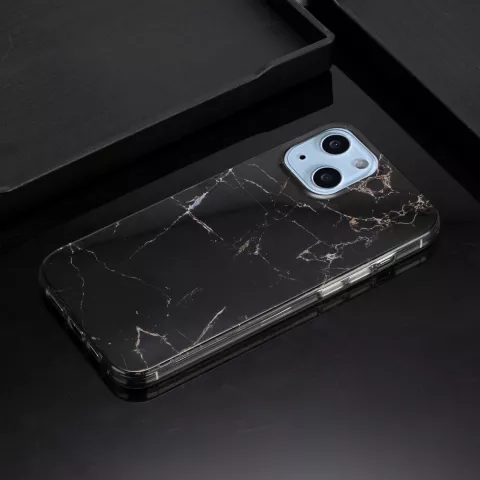 Coque en marbre TPU en pierre de marbre compatible avec iPhone 13 - noir