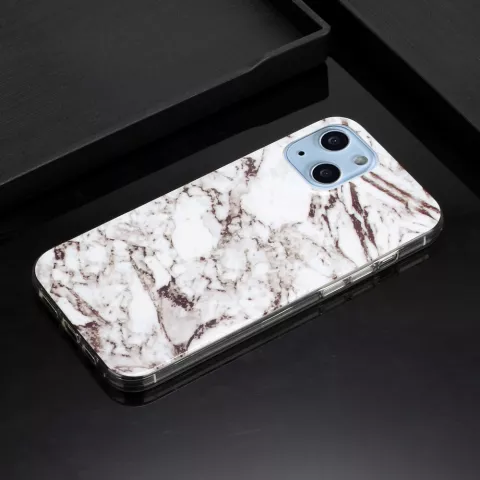 Coque en pierre de marbre TPU en marbre compatible avec iPhone 13 mini - blanc