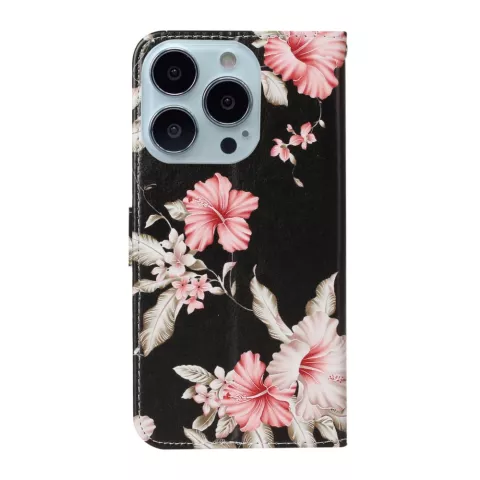 &Eacute;tui portefeuille en similicuir &agrave; fleurs pour iPhone 13 Pro Max - Noir