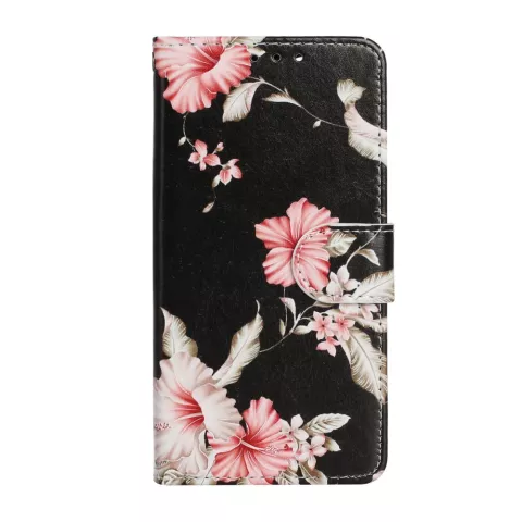 &Eacute;tui portefeuille en cuir artificiel &agrave; fleurs compatible avec iPhone 13 - noir