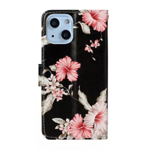 &Eacute;tui portefeuille en cuir artificiel &agrave; fleurs compatible avec iPhone 13 - noir