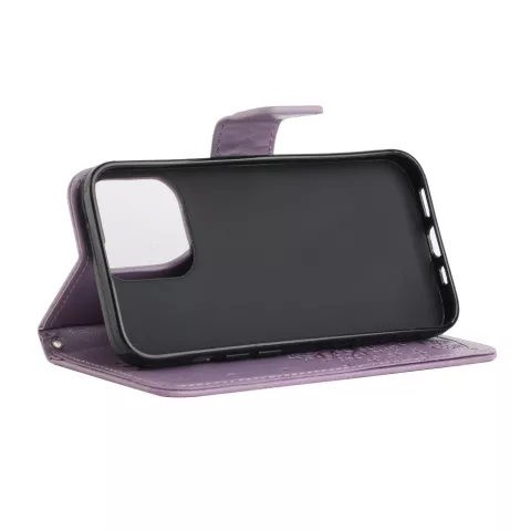 &Eacute;tui portefeuille en cuir artificiel avec motif floral compatible avec iPhone 13 Pro Max - Violet