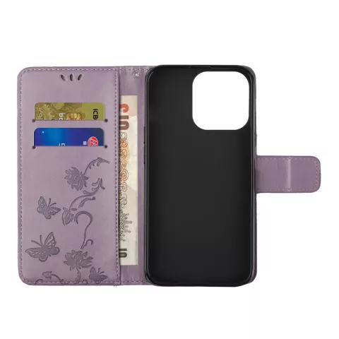 &Eacute;tui portefeuille en similicuir &agrave; fleurs pour iPhone 13 Pro Max - Violet