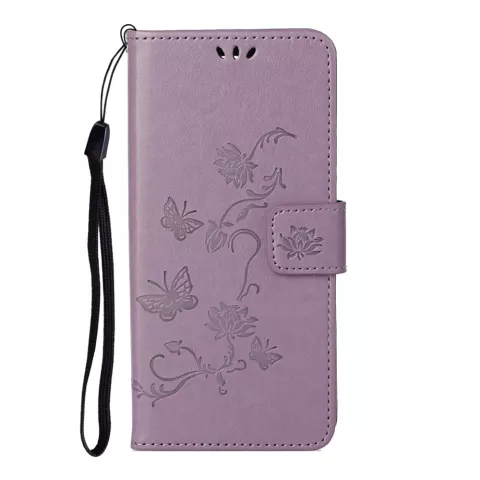 &Eacute;tui portefeuille en cuir artificiel avec motif floral compatible avec iPhone 13 Pro - Violet