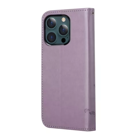 &Eacute;tui portefeuille en cuir artificiel avec motif floral compatible avec iPhone 13 Pro - Violet