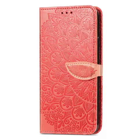 &Eacute;tui portefeuille en cuir artificiel avec mandala compatible avec iPhone 13 mini - rouge
