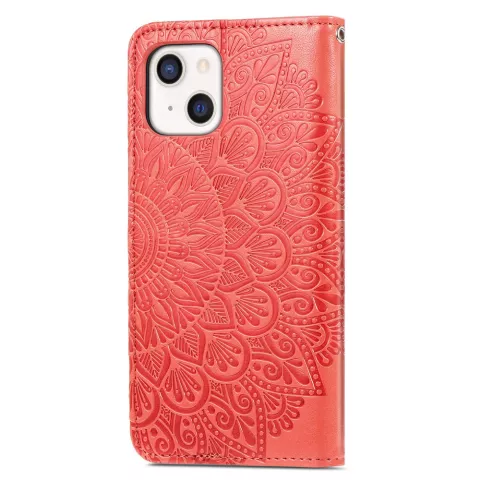 &Eacute;tui portefeuille en cuir artificiel avec mandala compatible avec iPhone 13 mini - rouge