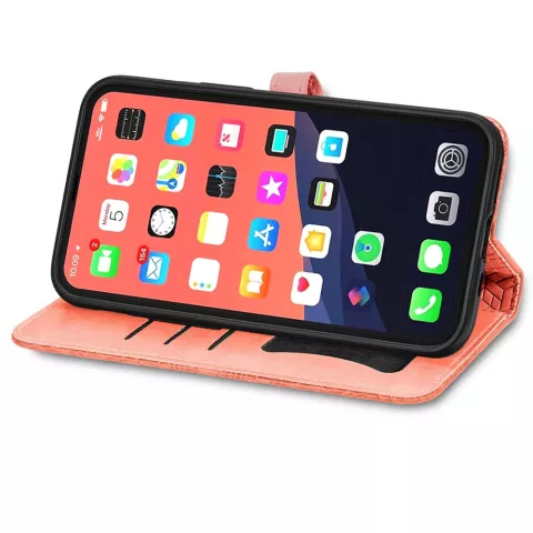 &Eacute;tui portefeuille en cuir artificiel avec mandala compatible avec iPhone 13 mini - rouge