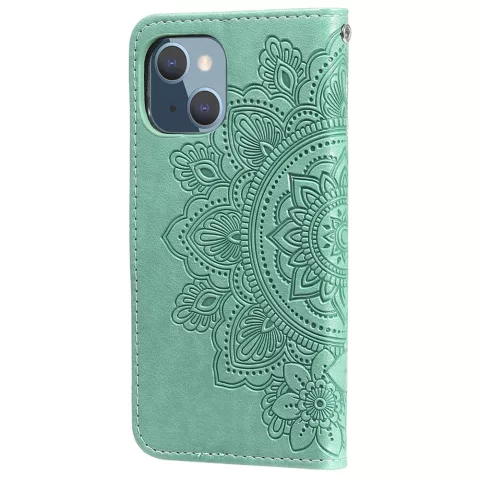 &Eacute;tui portefeuille en cuir artificiel avec mandala compatible avec iPhone 13 mini - vert