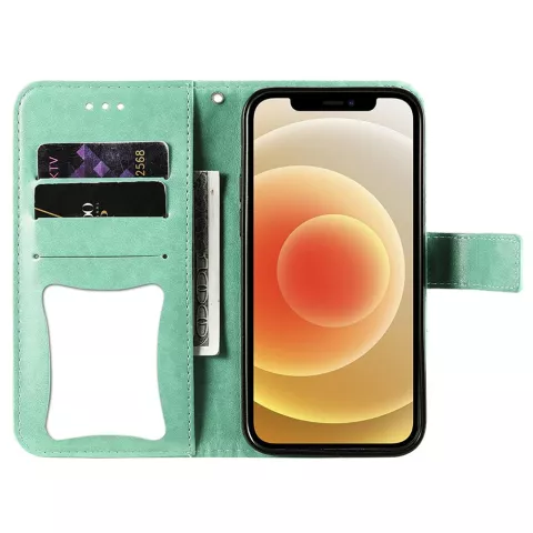 &Eacute;tui portefeuille en cuir artificiel avec mandala compatible avec iPhone 13 mini - vert