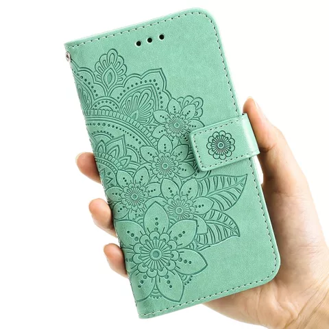&Eacute;tui portefeuille en cuir artificiel avec mandala compatible avec iPhone 13 mini - vert