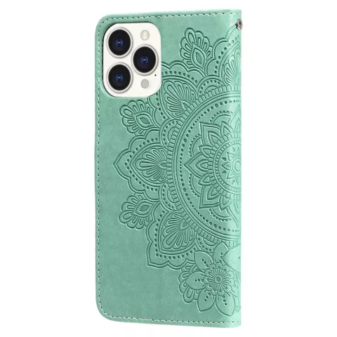 &Eacute;tui portefeuille en cuir artificiel avec mandala compatible avec iPhone 13 Pro - vert