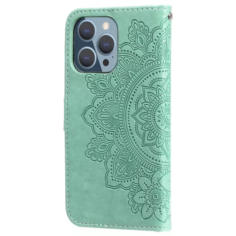 &Eacute;tui portefeuille en cuir artificiel avec mandala compatible avec iPhone 13 Pro Max - vert