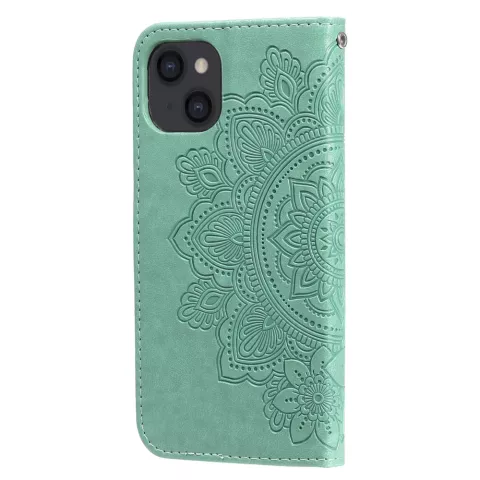 &Eacute;tui portefeuille en cuir artificiel avec mandala compatible avec iPhone 13 - vert