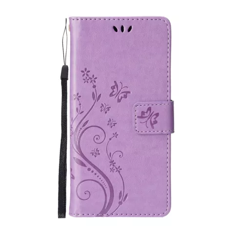 &Eacute;tui Portefeuille Biblioth&egrave;que En Faux Cuir Plantes Et Papillons Pour iPhone 13 Pro Max - Violet