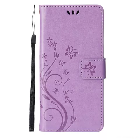 &Eacute;tui portefeuille en cuir artificiel avec plantes et papillons compatible avec iPhone 13 - violet