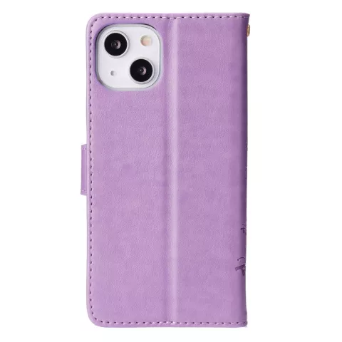 &Eacute;tui portefeuille en cuir artificiel avec plantes et papillons compatible avec iPhone 13 - violet